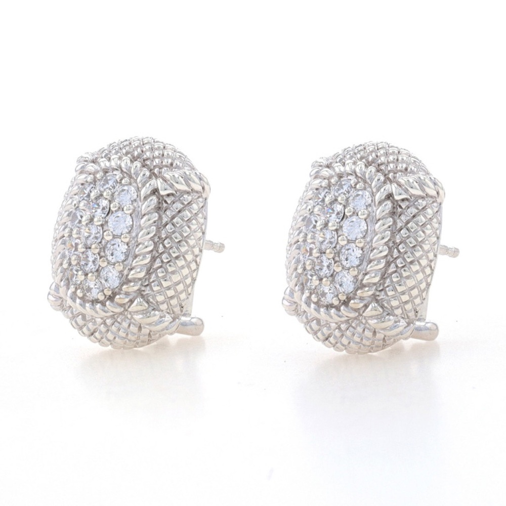 Judith Ripka Cubic Zirconia Large Cluster Stud Earrings Sterling 925 Rnd Pierced